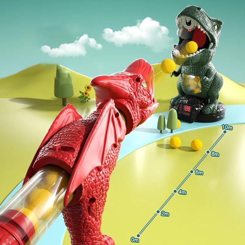 Pistola Sparaballe Morbide Tiradinosauri T-Rex Giocattoli per Asilo Gioco Interattivo Genitore-Figlio