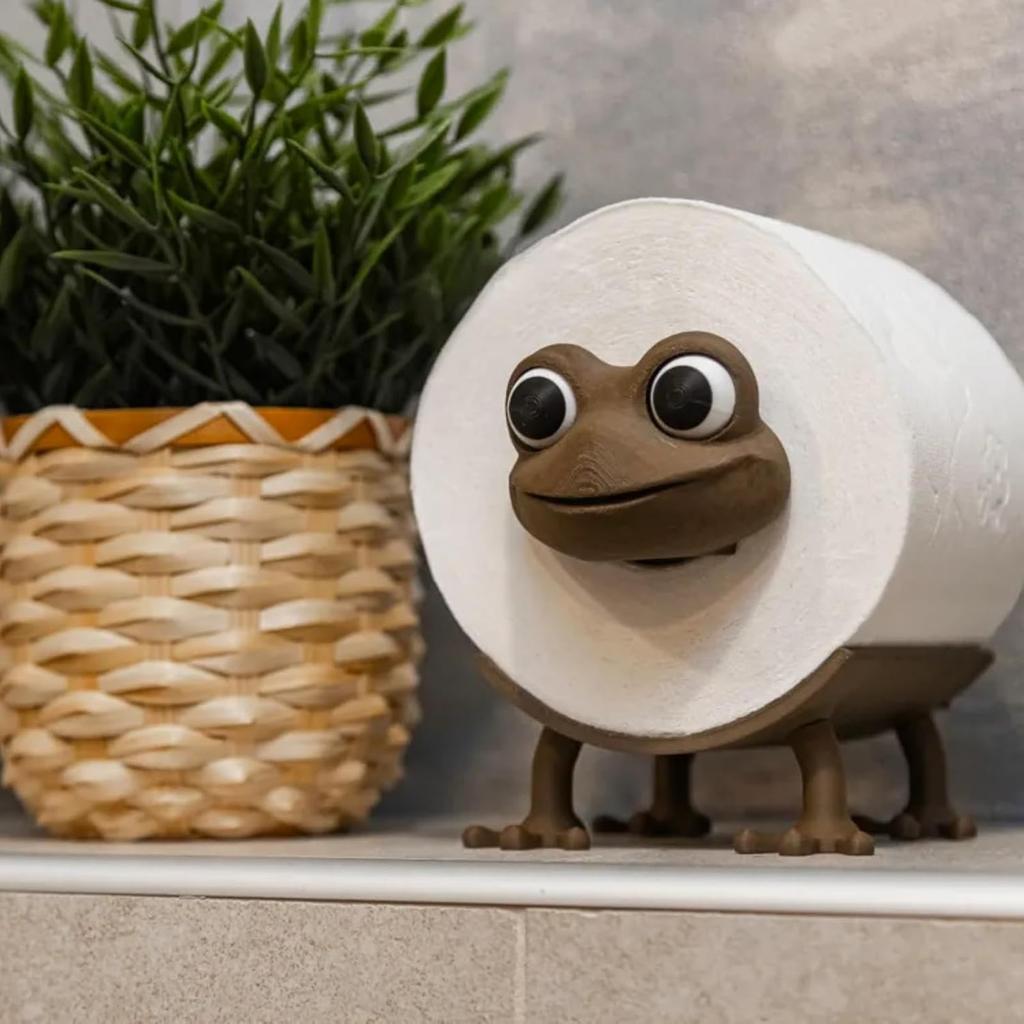 Cute Animal Toilet Paper Holder - Sturdy PLA Bathroom Tissue Roll Stand (Cat, Pig, Frog, Dog Designs) (Frog)