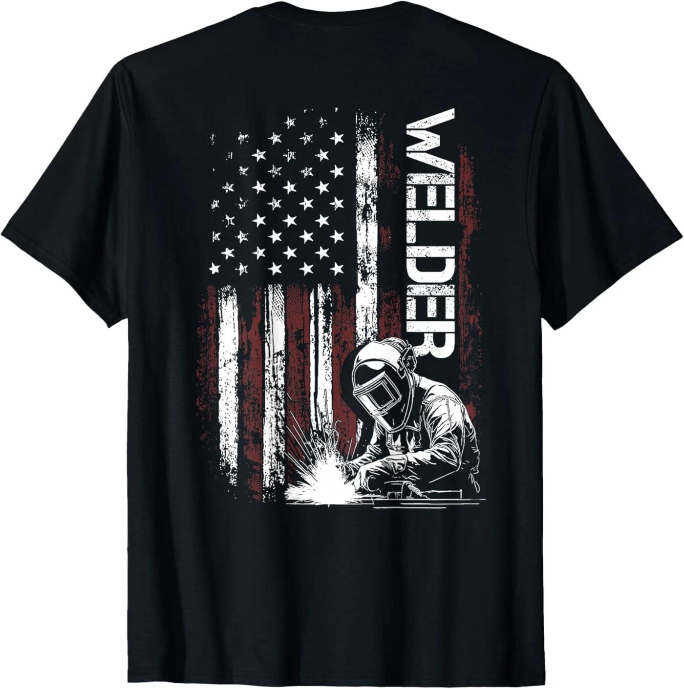( ON Back ) Welder Vintage USA American Flag Welding T-Shirt M
