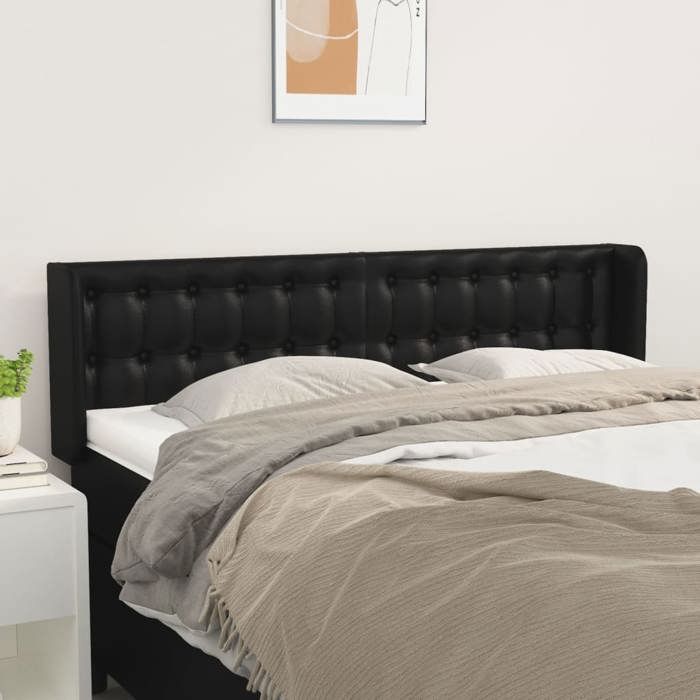 Tête de lit - MAISON EXCLUSIVE - Modèle avec oreilles 147x16x78/88 cm - Similicuir noir - Hauteur réglable - Pieds bois