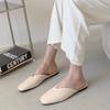 Fashion Women Mules Summer Elegant Square Closed Toe Flat Slippers Female Casual Leather Elegant Comfortable Slides Plus Size 35-43