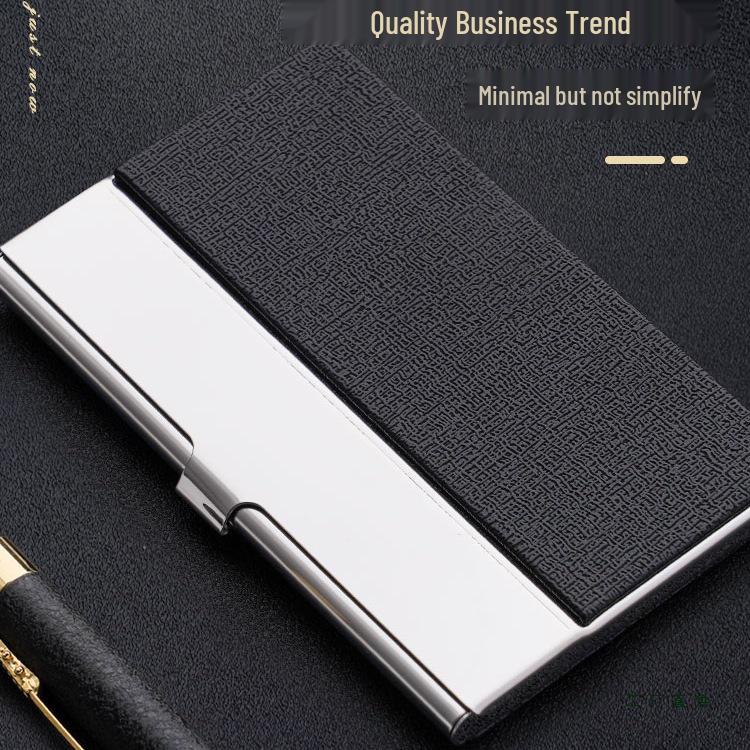 Men's and Women's Portable Stainless Steel Leather Business Card Holder