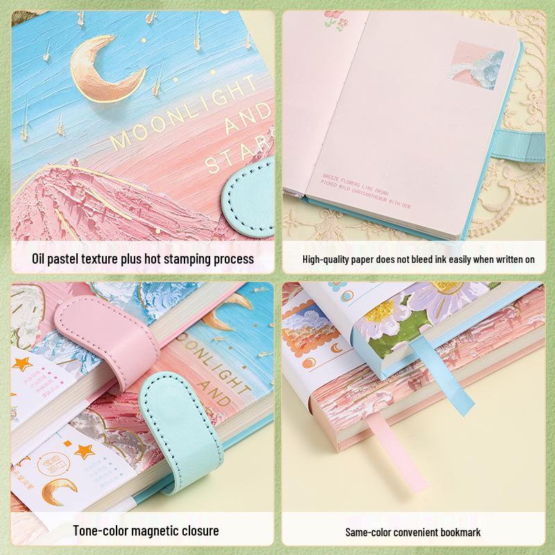 Cultural Creative Hand-painted Oil Painting Diary with Magnetic Closure and Colorful Pages - Student Notebook