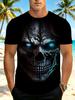 Men'S Digital Print T-Shirt, Retro Men'S Horror Skull T-Shirt Retro Round Neck Short Sleeve T-Shirt Print Scarred Horror Skull T-Shirt Halloween