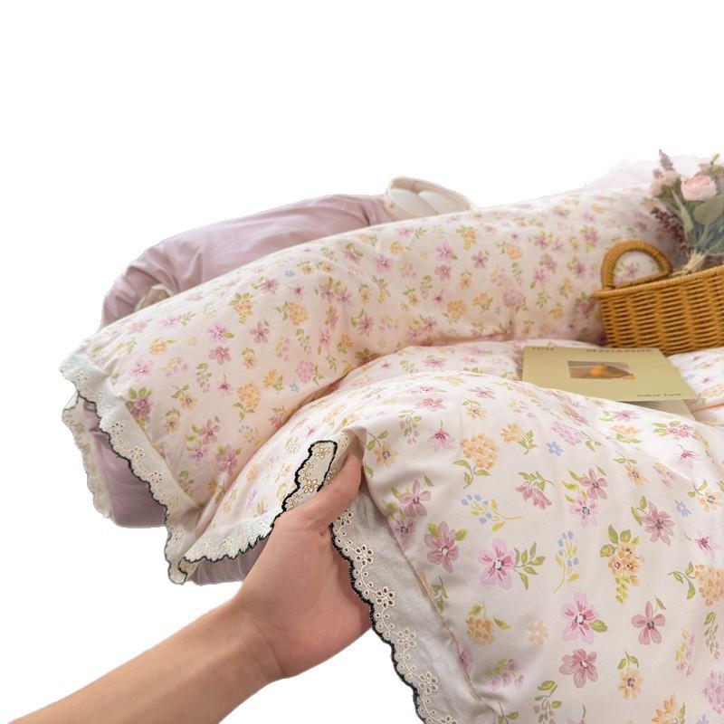 2026 Faux Cotton Washed Lace Bedding Set Floral Duvet Cover