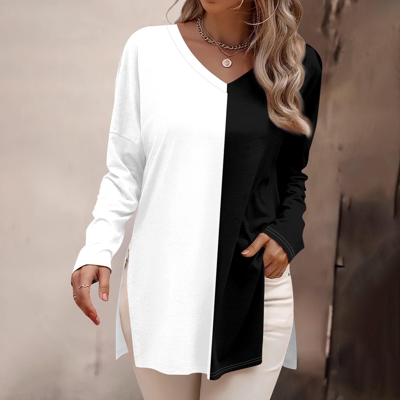 

Женская мода рубашки с длинным рукавом с принтом свободные облегающие V-образные вырезы базовые топы повседневные наряды XL белый