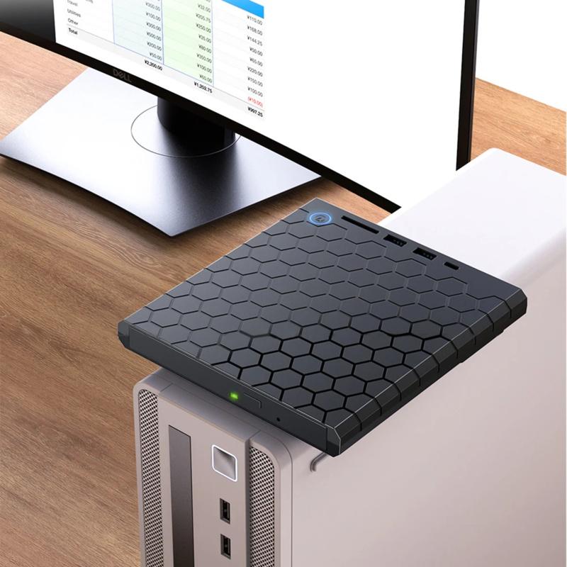 Ekstern CD/DVD-stasjon USB 3.0 Type-C Optisk diskstasjon med SD/TF-spor Bærbar CD DVD-brenner TF-leser for bærbar PC Macbook PC