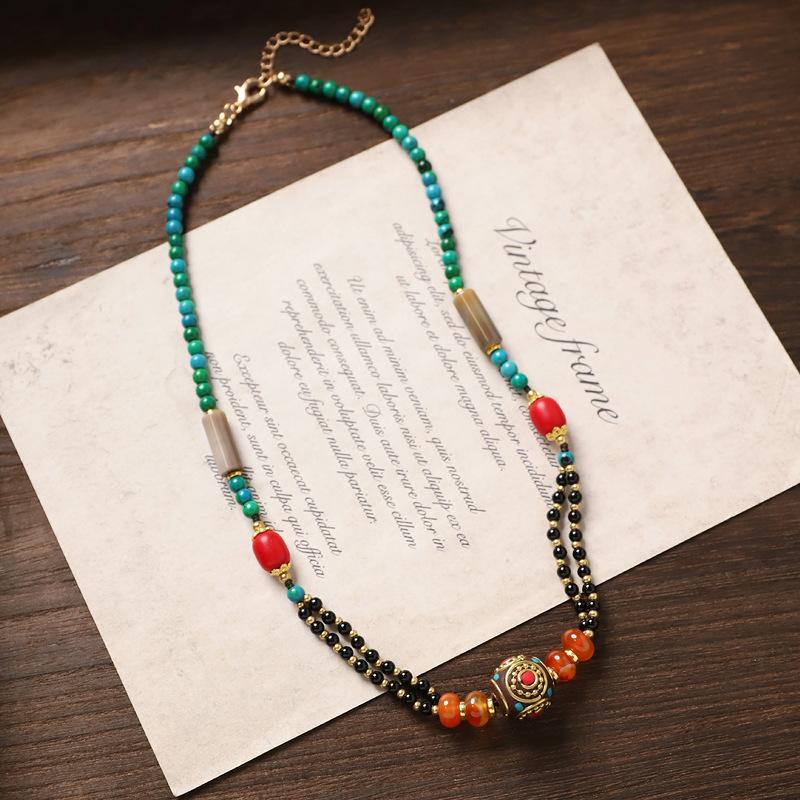 Bohemian ethnic retro necklace, Nepalese hand woven exotic style collarbone chain accessory for women