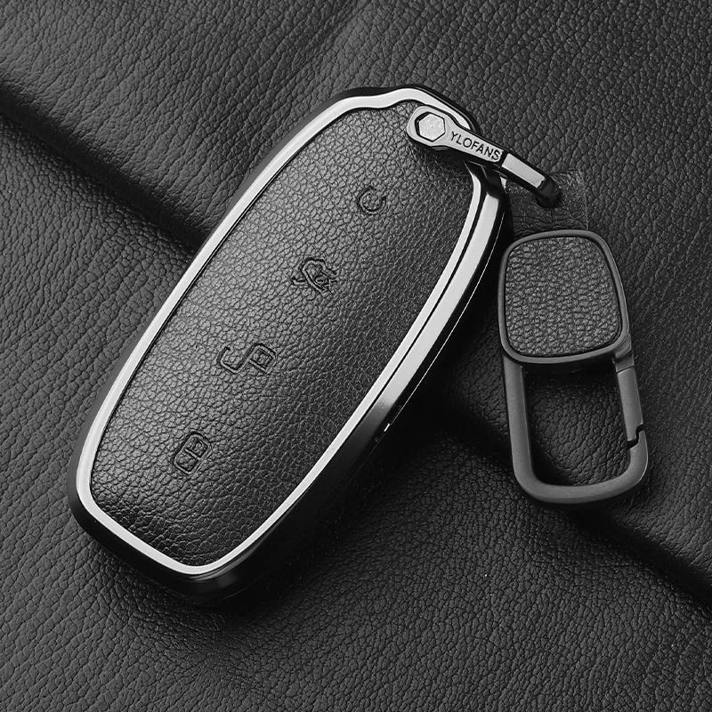 Metal And Leather Car Key Case Cover For Byd Denza D9 Dm-I   N7 N8 Auto Keychain Protect Set