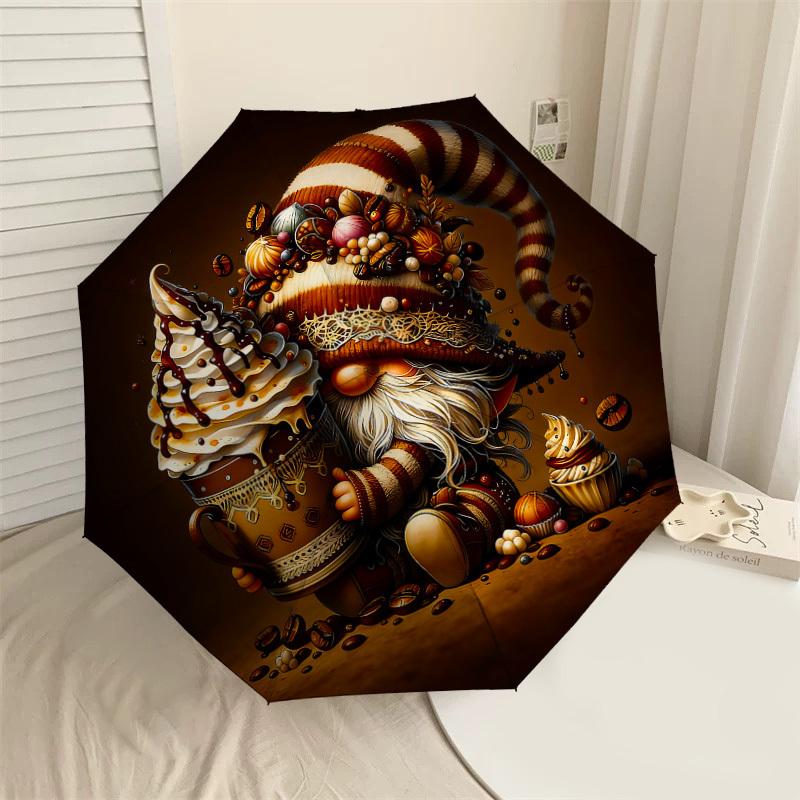 1PC Gnome CoffeeUmbrella-8-Rib Reinforced, Automatic Open, Lightweight  Durable, Cute Fashion Accessory for Outdoor-P212