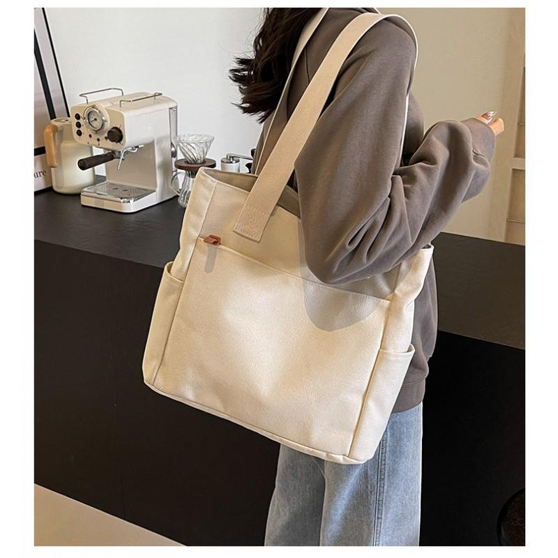 All-matching Canvas Bag 2026 New Style Pure Color Simple Large-capacity Tote Female College Students
