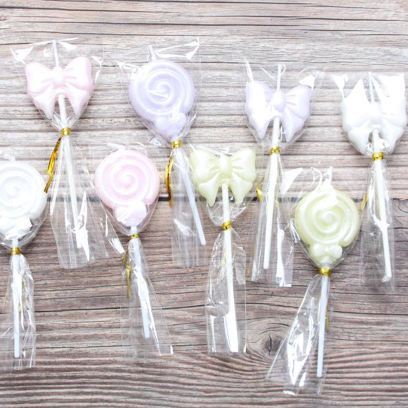 Single Bow Candle Beautiful Cake Decoration Plug-in Pink and White Cartoon Lollipop Birthday Candle