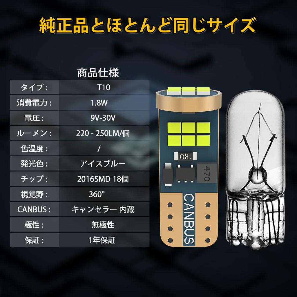 T10 LED, Ice Blue, Explosive Light, Built-in Canceller, Position Lamp, License Plate Light, Room