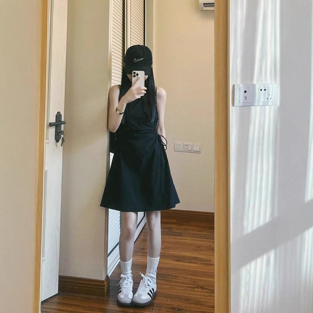 Summer salt fried street sleeveless vest black dress waist thin milk small a-word short skirt
