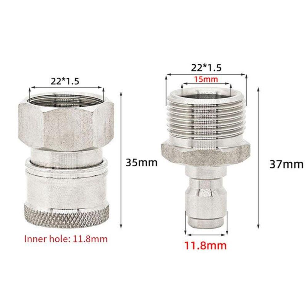Stainless Steel Cleaning Machine Quick Connector 22x1.5mm Leak-Proof Design Pressure Washer Adapter High Pressure Rated