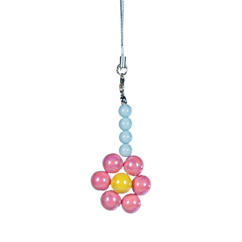 Sweet Phone Chain Strap Lanyard Colorful Bead Flower Pendant Phone Charm Hangings Decoration Cute Phone Accessories
