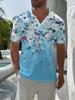 Men's Short-Sleeve Polo Shirt - Full-Body Blue Base with Lapel Collar & Button-Up Button Placket | Minimalist Casual Summer Beachwear Suitable for