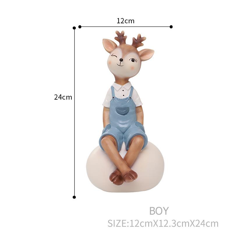 Cartoon Deer Statue, Centerpiece Ornament Decorative Resin Figurine Home Decoration Gift for Couple, 9.4 Inch/23 Cm In Height