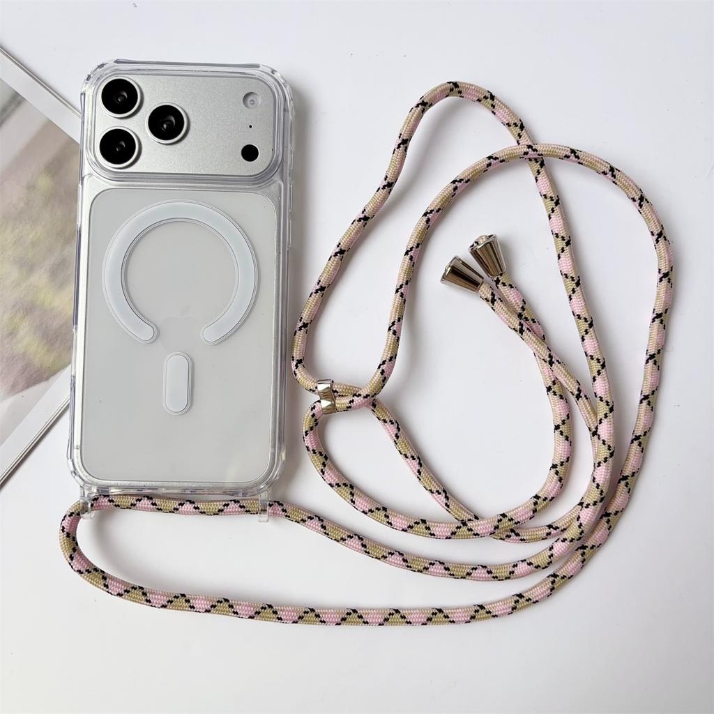 Crossbody Lanyard Clear Magnetic Phone Case for IPhone 17 Air 16 15 Plus 14 13 12 11 Pro Max for Magsafe Acrylic Hard Back Cover