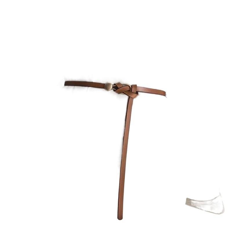 Fashionable Coffee Pu Leather Versatile Waist Belt For Women With Unique Oval Knot Perfect For Students