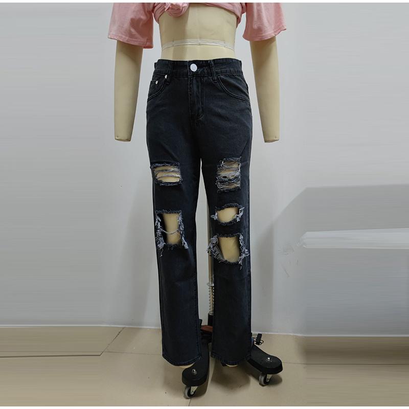 Ripped Vintage Women's Jeans Distressed Streetwear Hole Hip Hop High Waist Pants Fashion Straight Denim Trousers Summer Jean