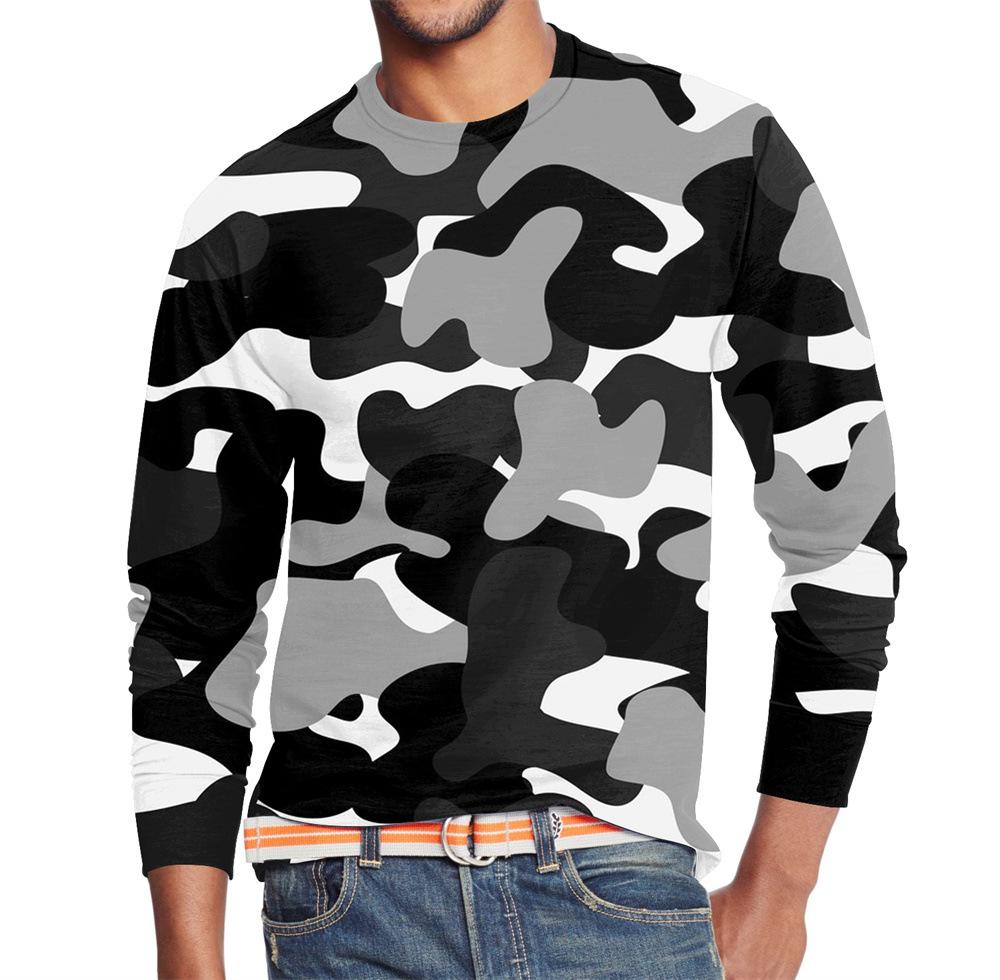 Men's Summer Long Sleeve 3d Camouflage Graphic Print T-Shirt Top Men Streetwear Clothing O Neck Long Sleeve T-Shirt Women's Pullover