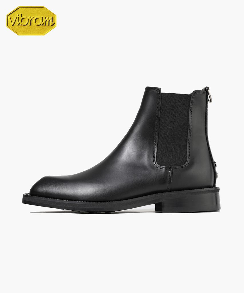 Firenze Atelier [Vibram] Volume Square Toe Standard Rubber Sole Chelsea Boots 9420 [Black Fg]