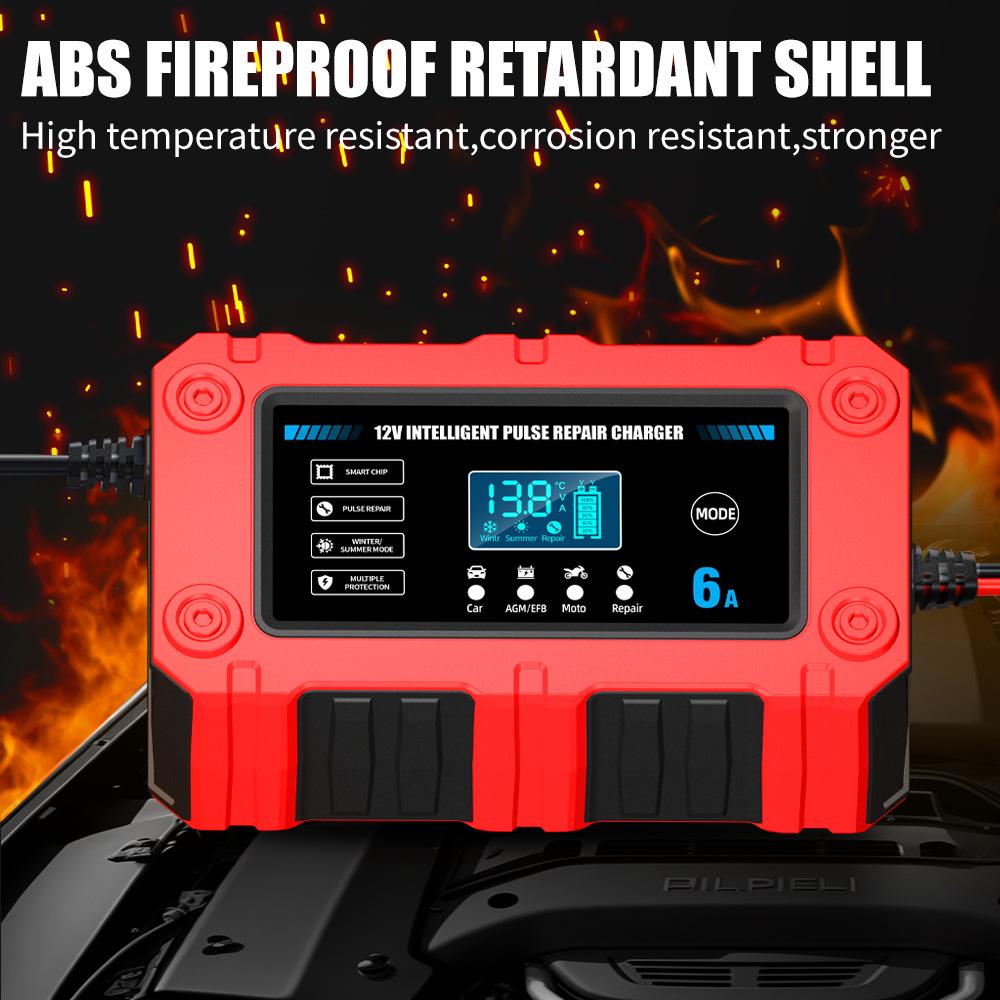 Smart 12V 6A Car & Motorcycle Charger, Repair & Low Voltage Start Function