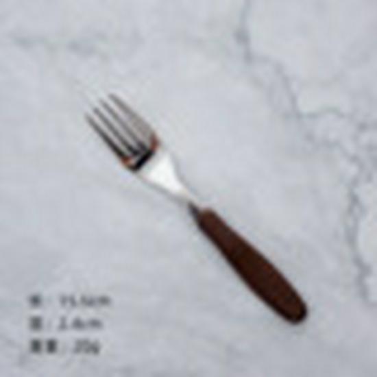 Imitation Wood Grain Stainless Steel Cutlery Set: Knife, Fork & Spoon for Dining and Dessert.