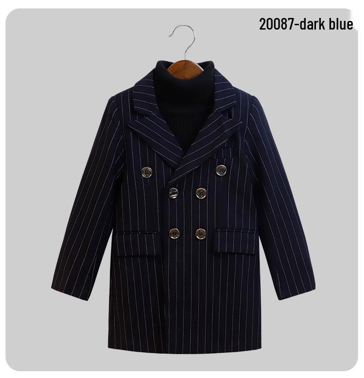 Boys' Wool Blend Plaid Overcoat with Suit Collar - Quilted, Warm, Mid-Length Trench for Autumn/Winter