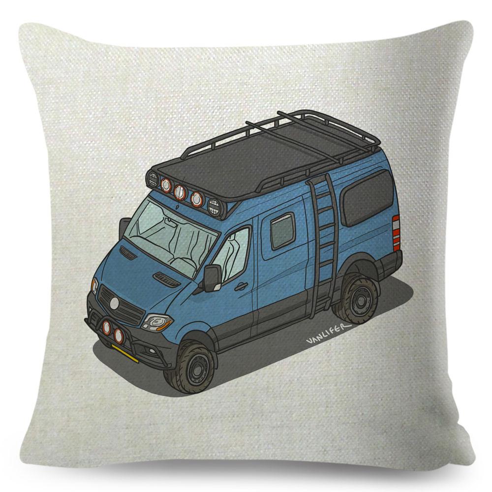 Van Life Pillow Case Decor Cartoon Camper House Travel Car Cushion Cover for Sofa Home Children Room Vanlife Pillowcase 45x45cm