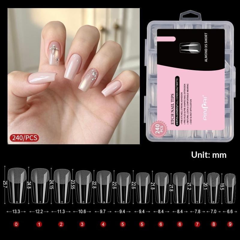 240Pcs/Box Soft Gel Nail Tips, Half Matte Full Coverage Press-On Nail Tips Short Almond False Nails Thin Front End Thick