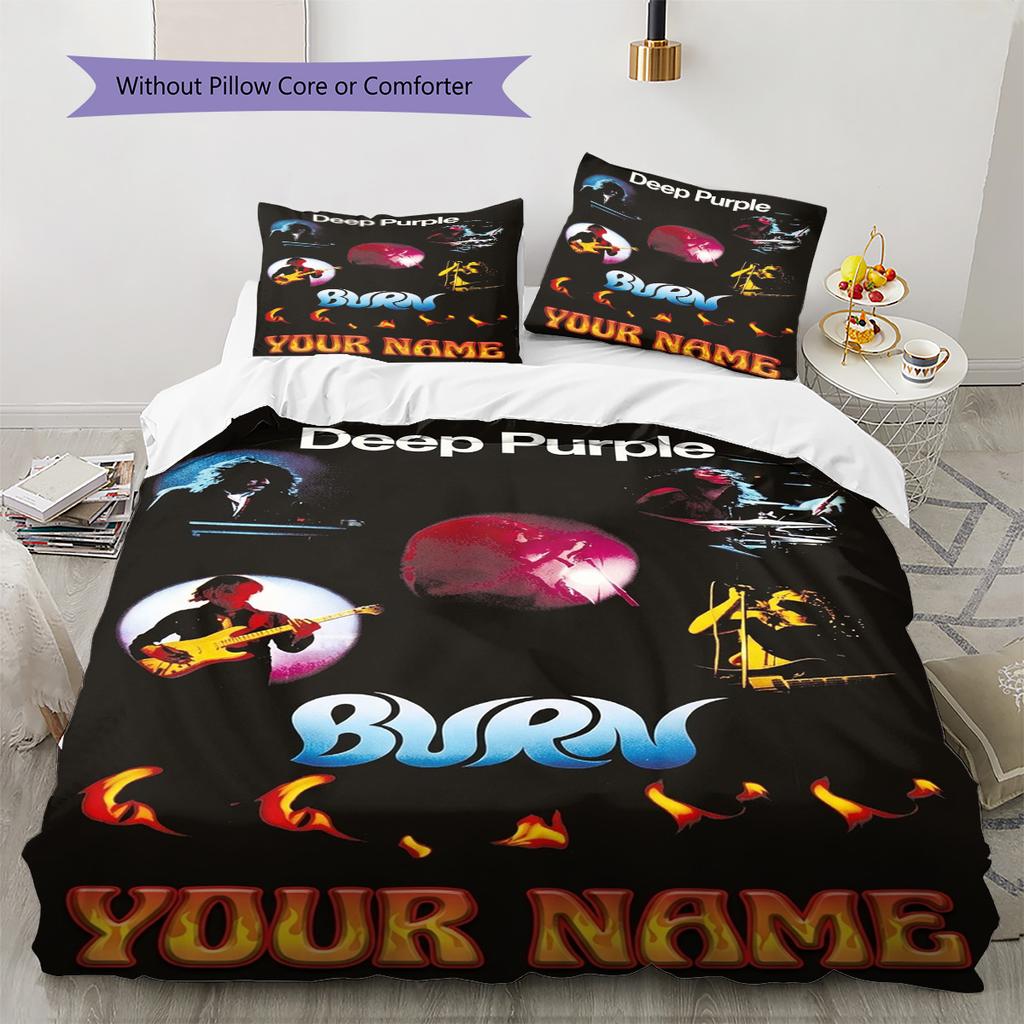 Name Custom Deep Purple Band Pattern Bedding Set Quilt Cover Pillowcase Home Decor Gift (1 * duvet cover + 2 * pillowcase, without core)