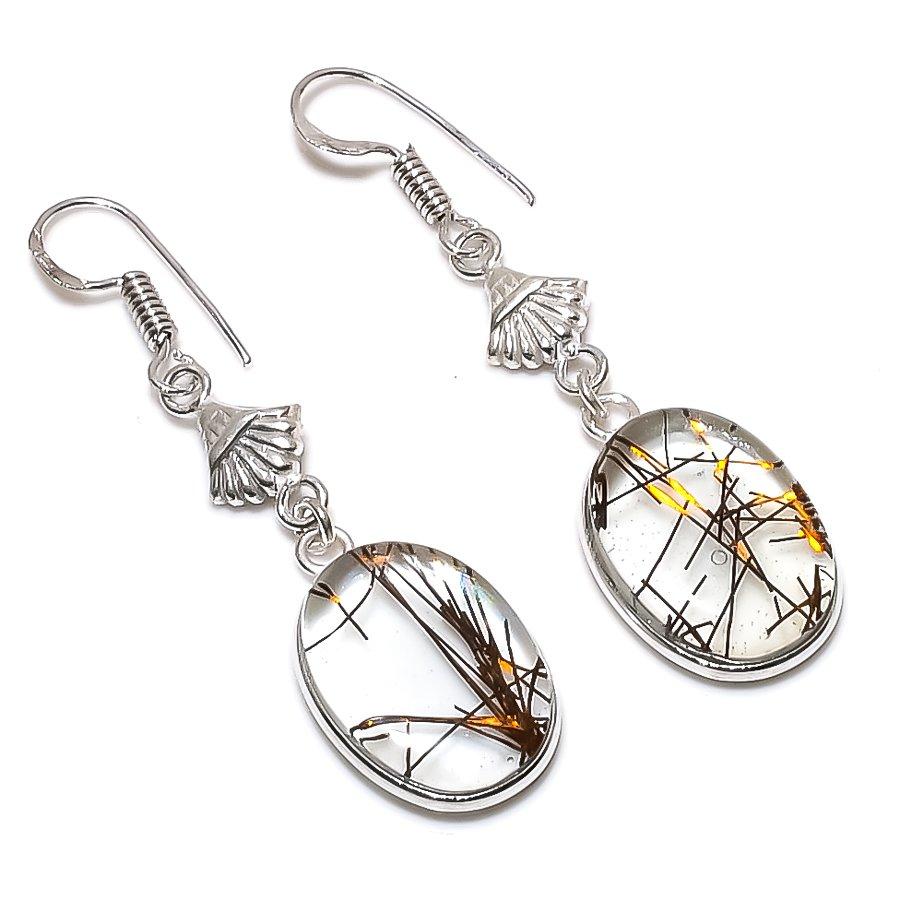 

Серьги ручной работы из стерлингового серебра 925 пробы с натуральным золотым рутилом 2,05 дюйма C6E14