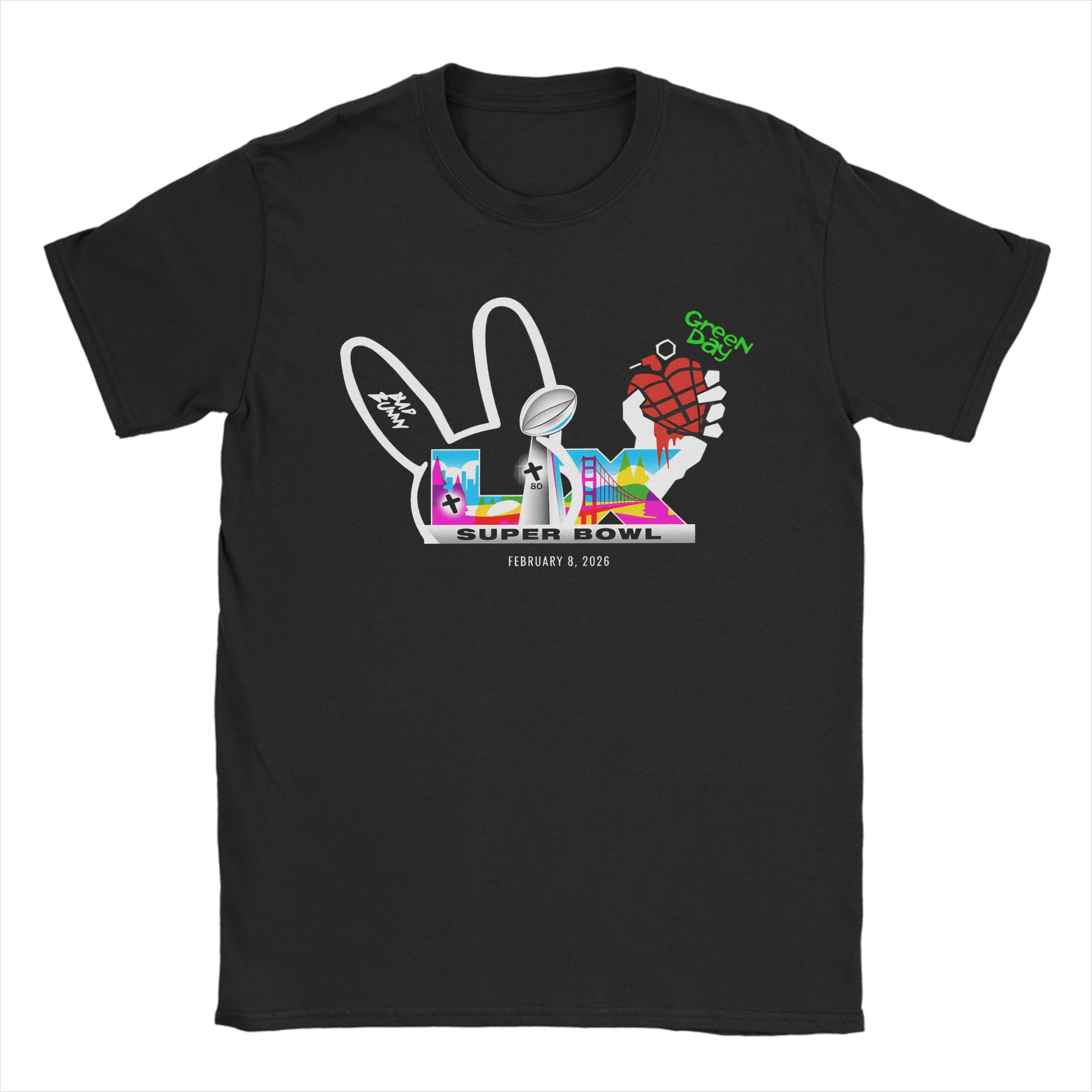 

Bad Bunny Green Day Super Bowl LX fun Graphic Tshirt Cotton unisex Short Sleeve Loose shirt Y2k fashion Summer Unisex streetwear S