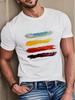 American Unisexs Summer Colorful Striped Print Soft And Breathable Round Neck Tshirt Outdoor Urban Casual Top