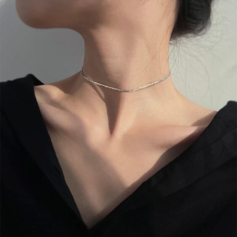 925 Sterling Silver Choker Necklace Women Wedding Accessories Punk Gothic Jewelry Collier Femme Dz638