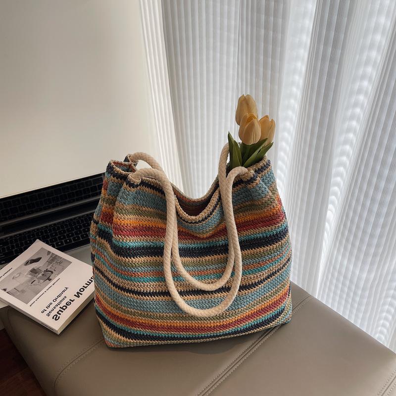 Geflochtene Strohtasche Schulter-Crossbody-Tasche Damen Pendler Strand Urlaub Große Kapazität Mode Handtasche