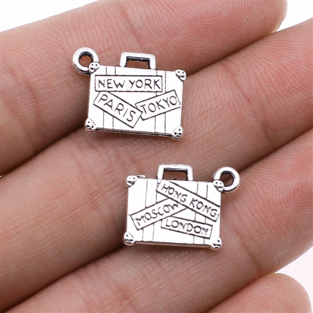 10pcs Antique Silver Plated Travel Journey Souvenir Charms Aircraft Passport Charms For Necklace Bracelet Keychain Making