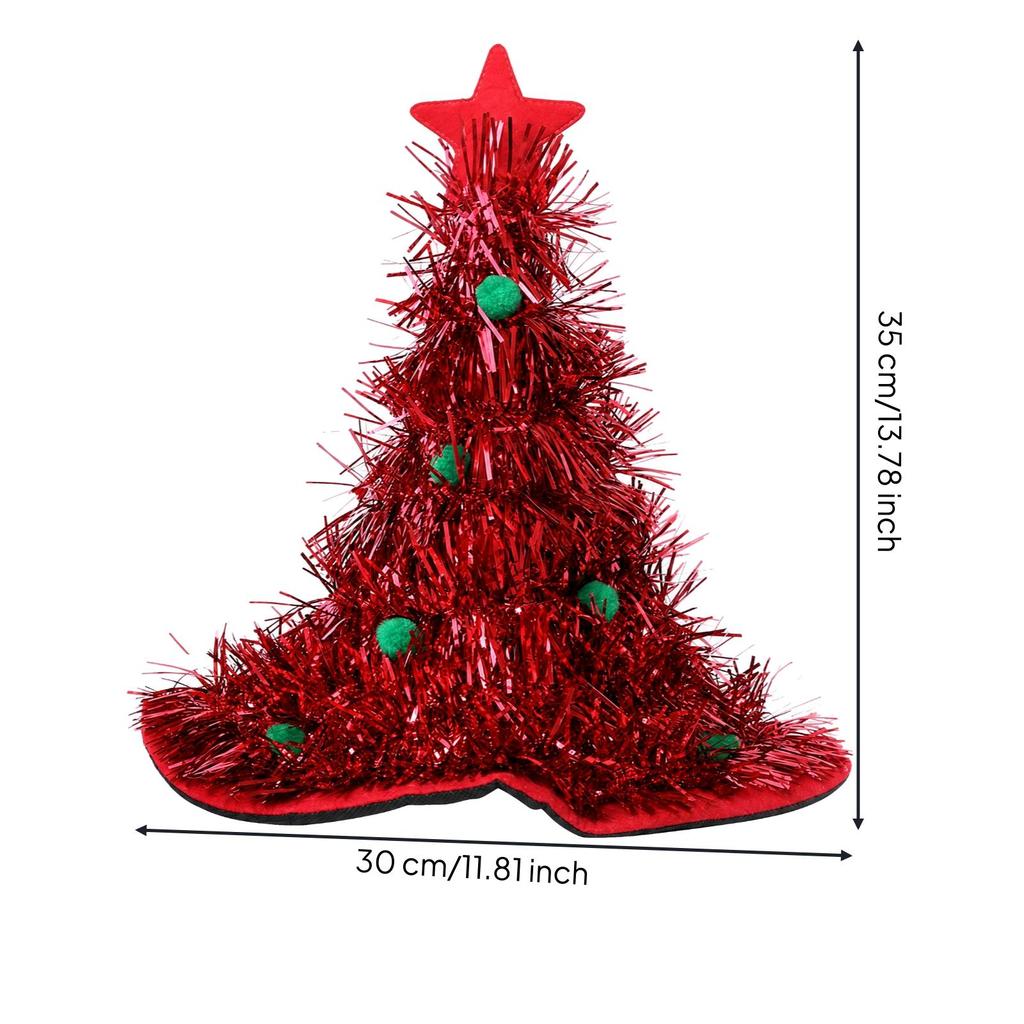 Christmas Tree Hat with Star Topper Festive Tinsel Whimsical for Holiday