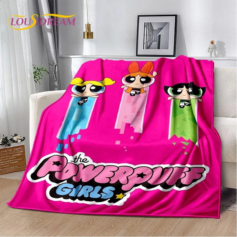 Kreskówkowy Słodki P-Powerpuff Girl Miękki Koc Flanelowy na Łóżka Sypialnia Sofa Piknik, Koc Narzuta do Przykrycia na Zewnątrz Rekreacja Drzemka Prezent