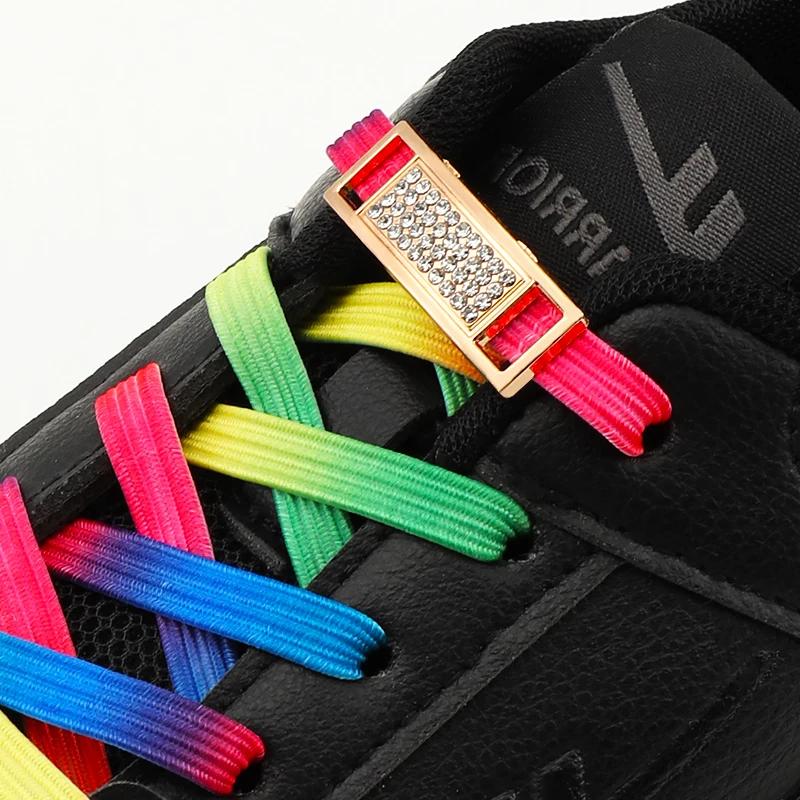 New Diamond Lock Shoelaces Without Ties Glitter Elastic Laces Sneakers Tennis No Tie Shoe Laces Flat Shoelace Shoes Accessories