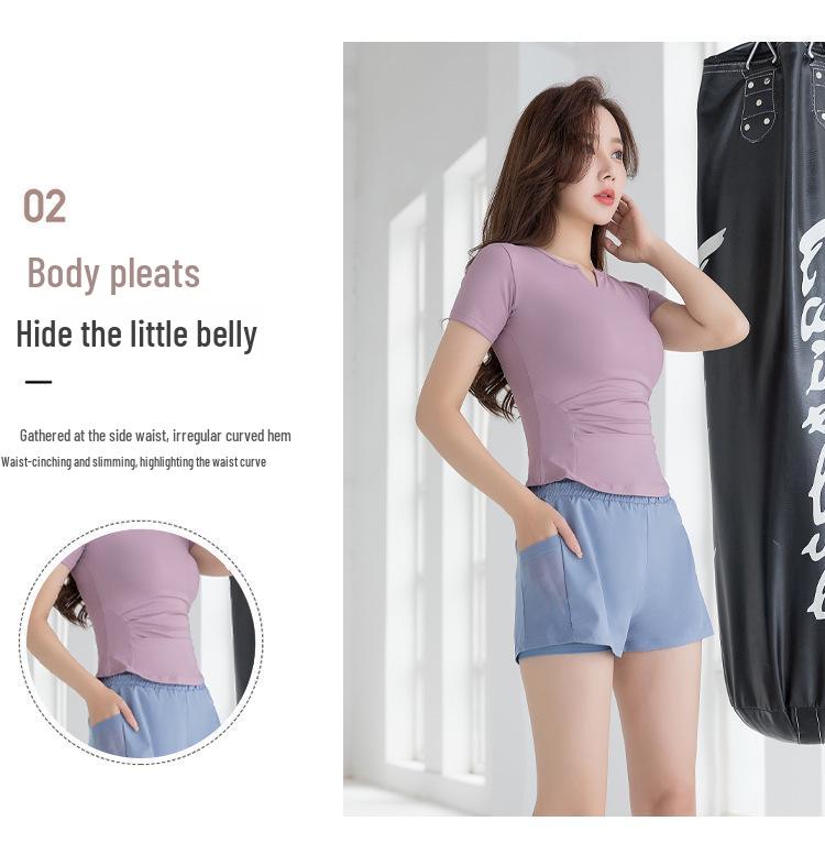 2023 V-Neck Slim Fit Yoga Top for Women - Breathable, Short-Sleeve Fitness & Running T-Shirt