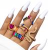 Set Of 5 Golden Rings Retro Punk Vintage Snake Heart Multicolor