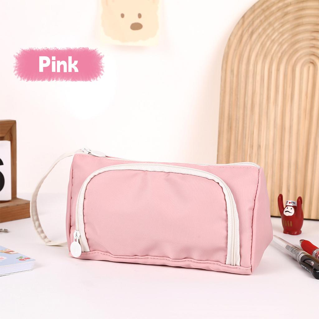 Kawaii Small Fresh Solid Color Pencil Bag Large Capacity Oblique Window Student Ins Style Multifunctional Storage Pencil Bag