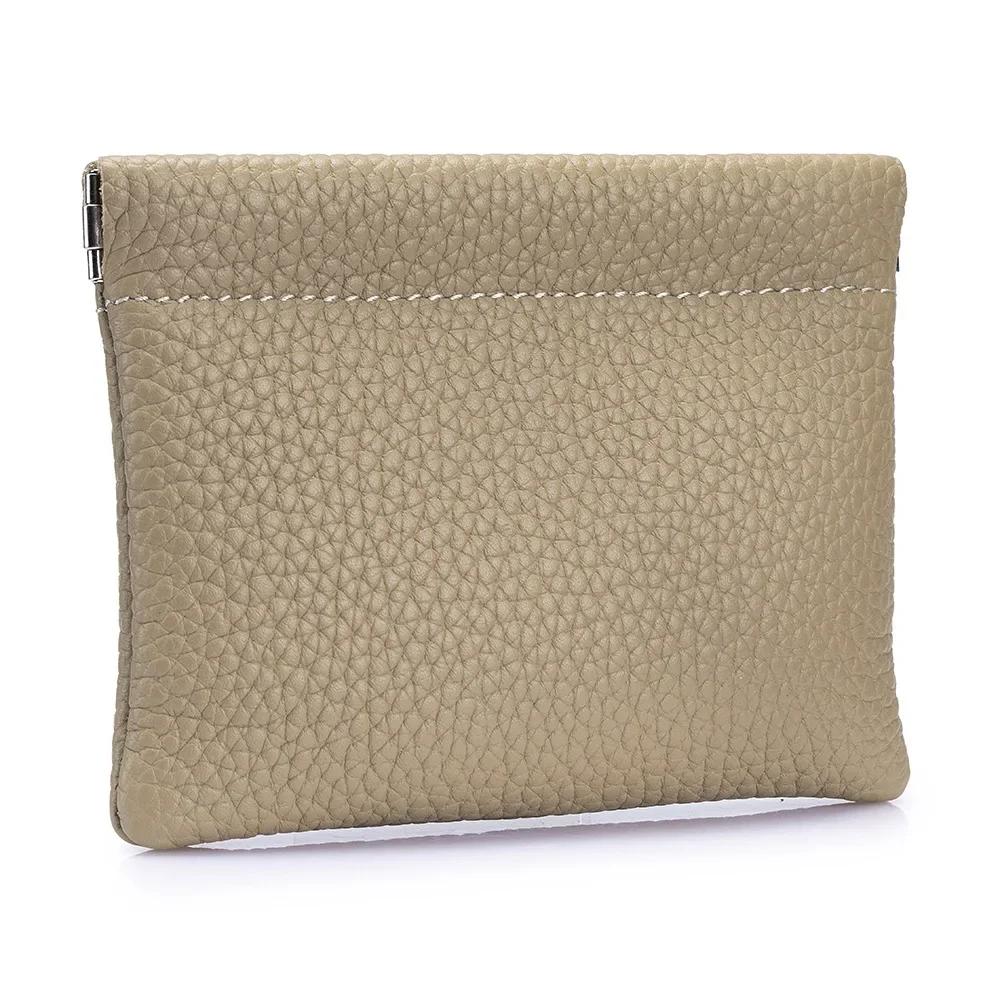 Mini Coin Purse Genuine Leather Small Coin Wallet Pebble Pattern Leather Squeeze Coin Purse Pouch Change Holder for Men & Women