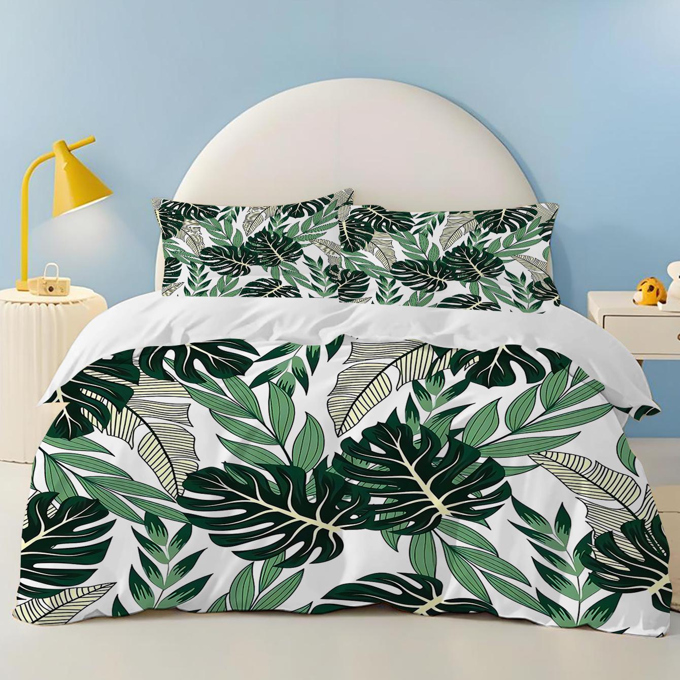 

Comforter Green Plants Flamingos Anime Bedding Set Polyester Suitable For Children And Adults 3-Piece Set Comforter (quilt)-EU Single(135*200cm)3pcs