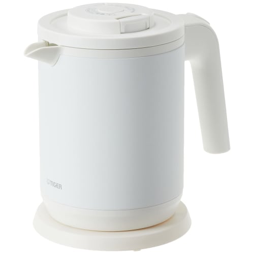 TIGER electric kettle, water boiler, stainless steel, 0.8L, prevents hot water from tipping over, prevents dry cooking, steam-free, matte white PCK-A0