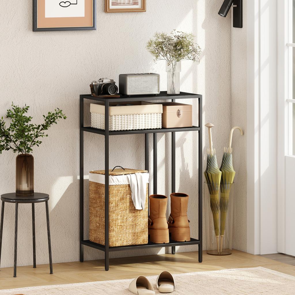 Console Table 3-Tier Shelves Narrow Entryway Table Steel Frame for Living Room Hallway 55 Cm Black