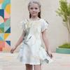 Girls Round Neck Flutter Sleeve Printed A Line Flared Dress